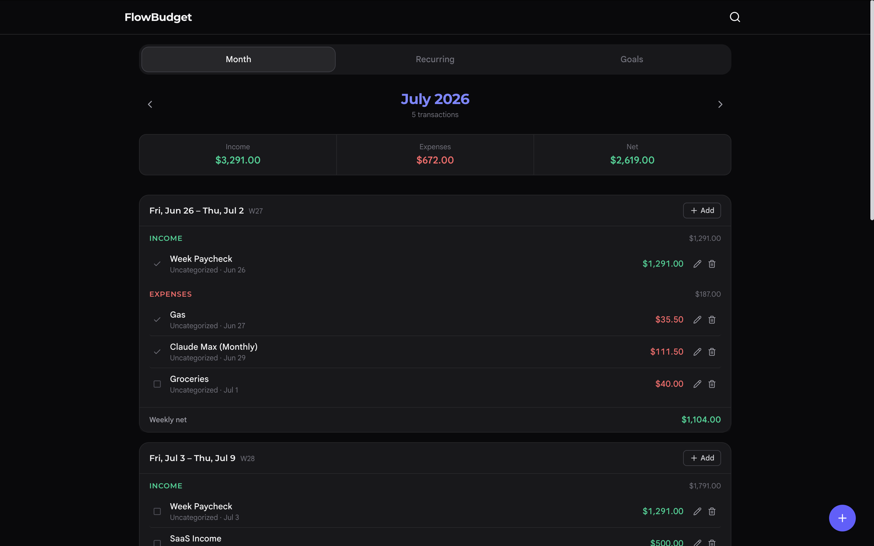 Screenshot of FlowBudget
